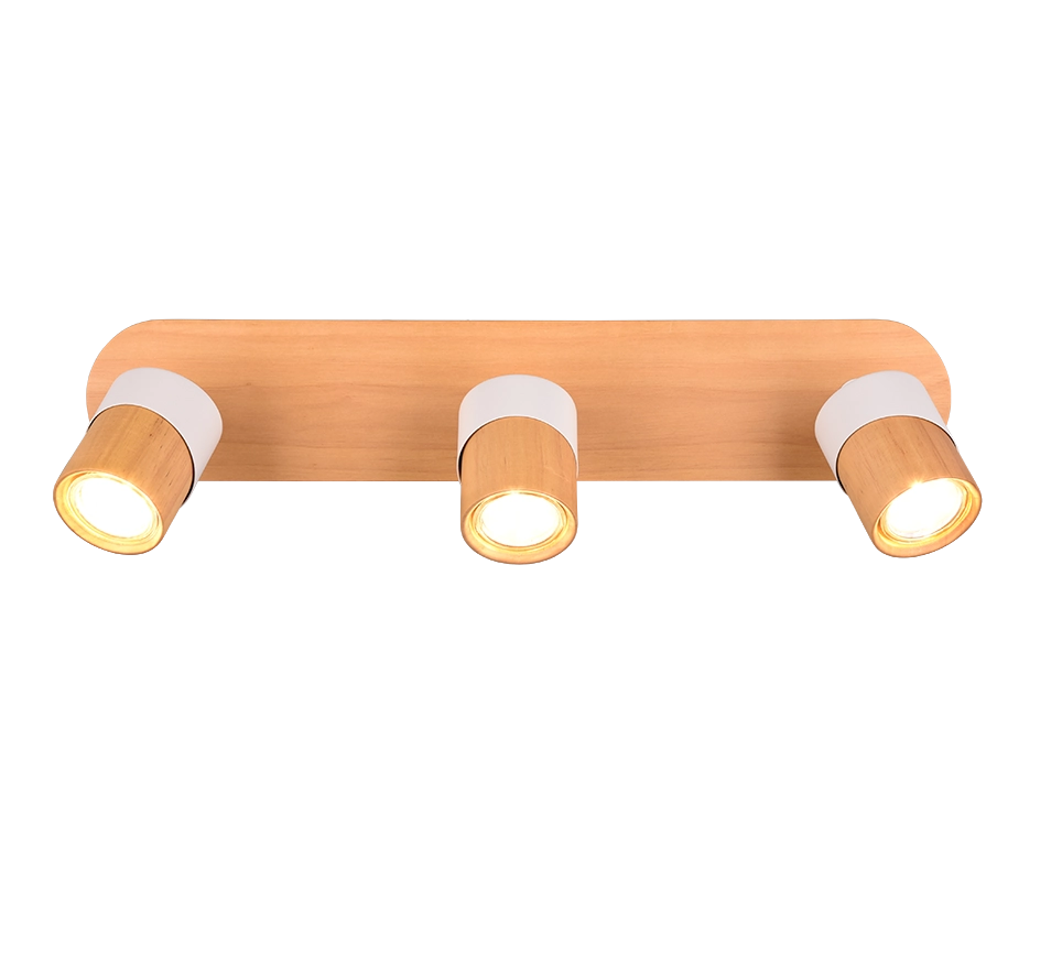 Barra 3 faretti orientabili. metallo, bianco e naturale, L 48 cm, Aruni