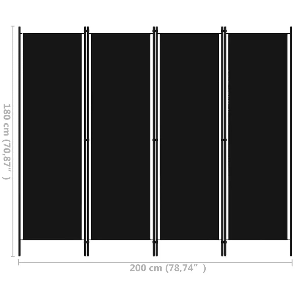 Divisorio Ambienti | Divider per stanze | Paravento a 4 Pannelli Nero 200x180 cm
