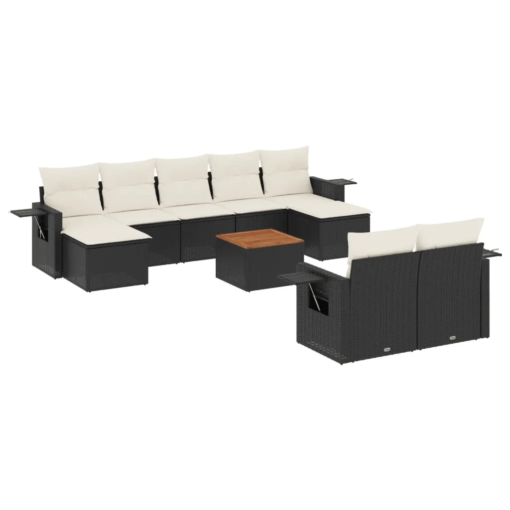 Set Divani da Giardino 10pz con Cuscini in Polyrattan Nero 3224775