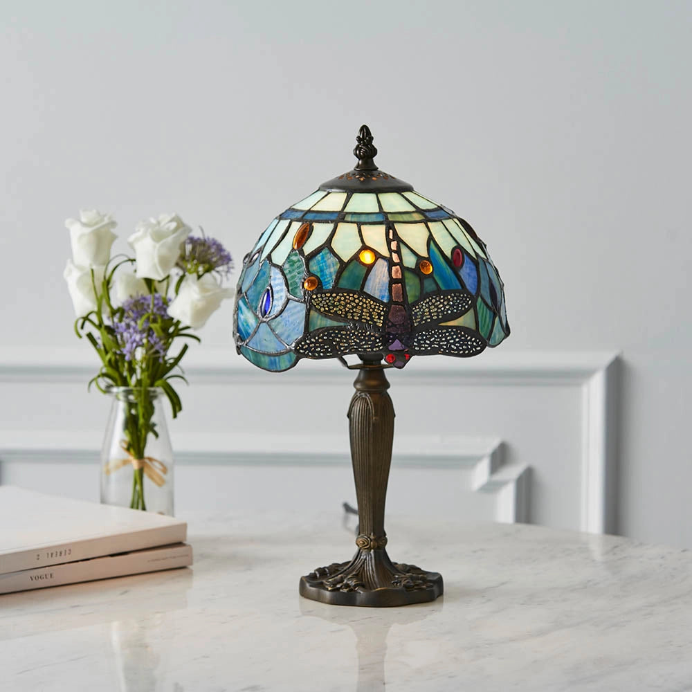 Lampada da tavolo Tiffany Dragonfly blu-verde E14 40W