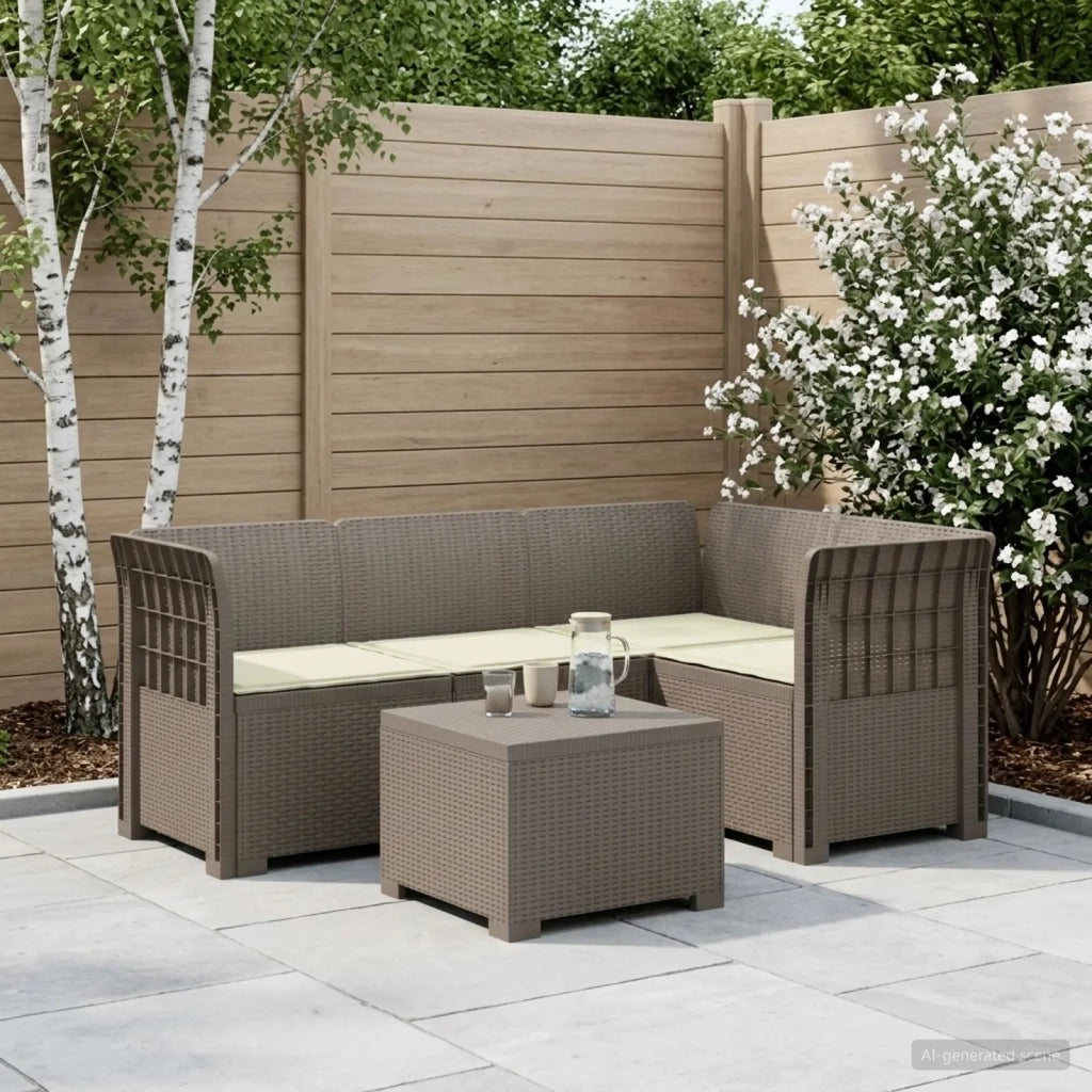 Divano da giardino 4 posti con cuscini aspetto rattan PP 3444010