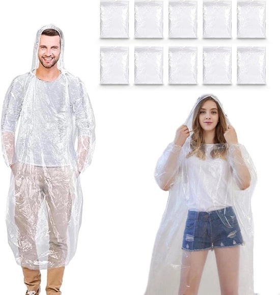 Poncho per pioggia da un uso - Translucido - 10 pezzi