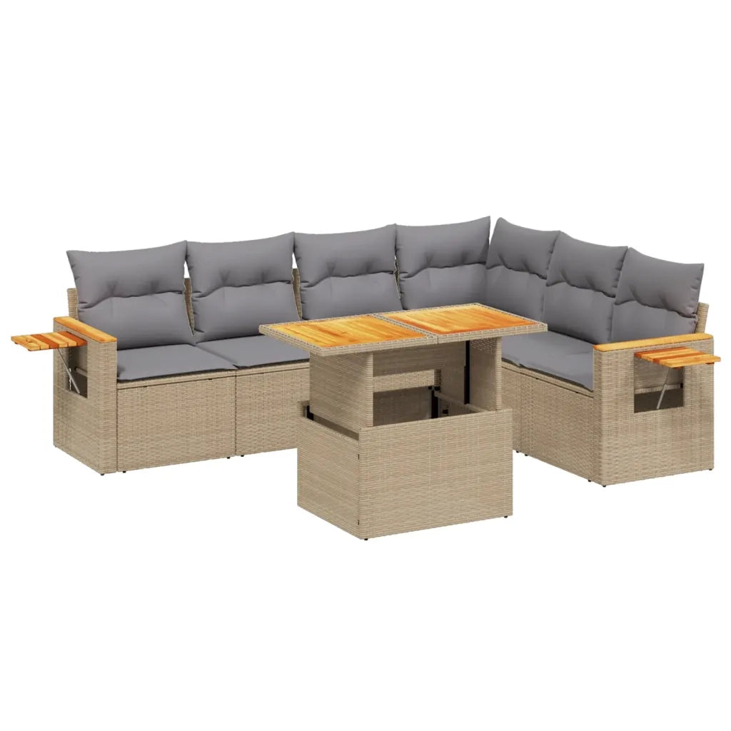 Set Divani da Giardino 7 pz con Cuscini Beige in Polyrattan 3273537