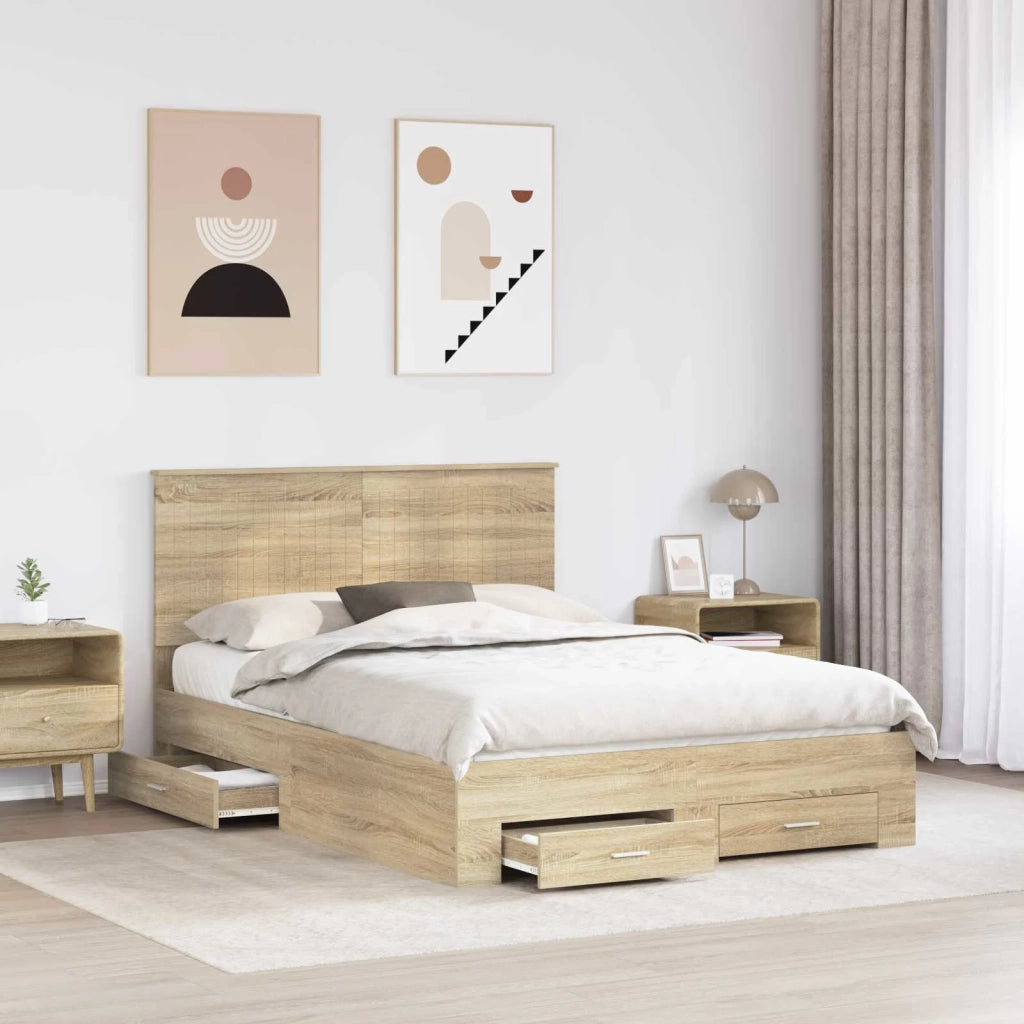 Struttura del letto con testiera-Giroletto con Testiera Rovere Sonoma 135 x 190 cm 821296