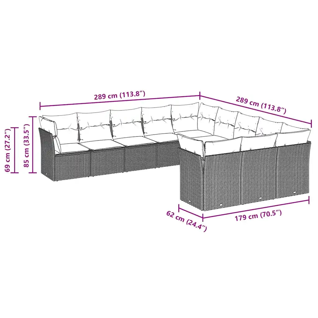 Set Divani da Giardino 11 pz con Cuscini in Polyrattan Grigio 3250251