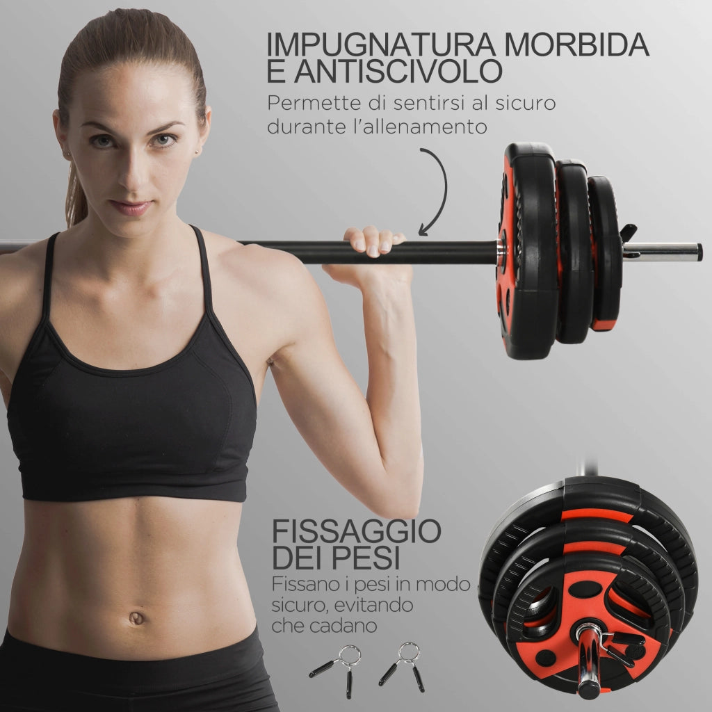 Set Bilanciere e Dischi 20kg ¨C Minimal ¨C Nero e Rosso ?17x140 cm