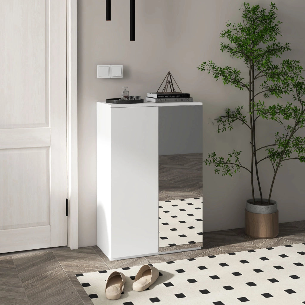 Scarpiera con Specchio per 18 Paia ¨C Minimal ¨C Bianco 60x32x95 cm