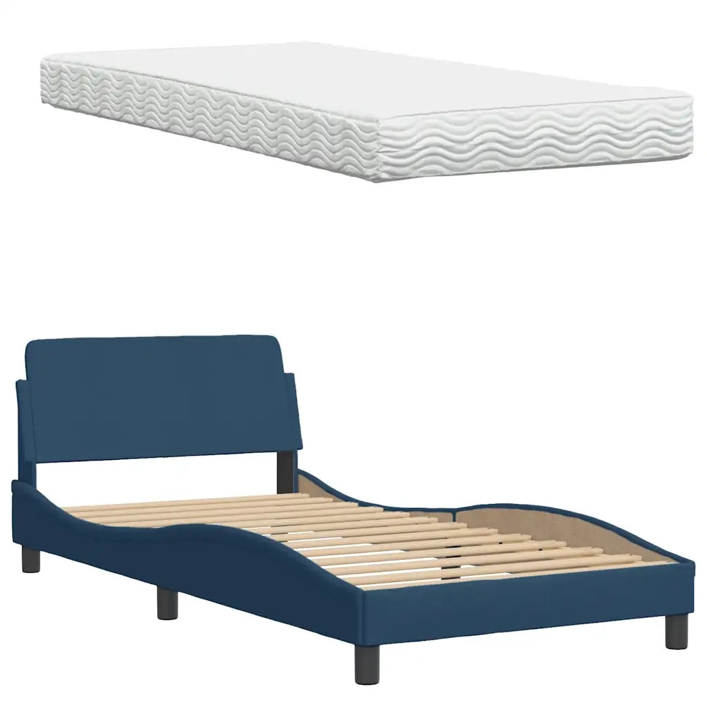 Letto con Materasso Hanko Blu 100x200 cm in Tessuto 3310516