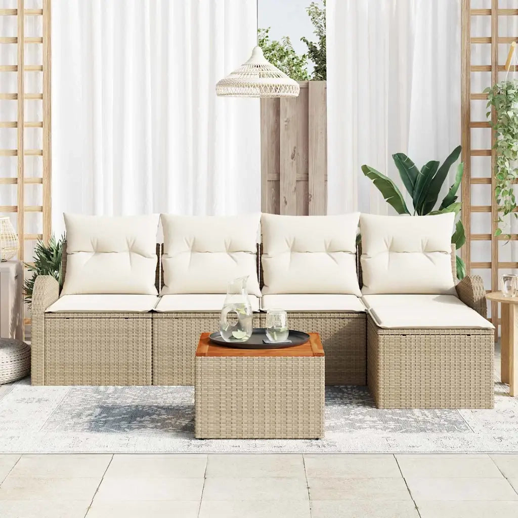 Set Divano da Giardino 6 pcs Beige e Crema polyrattan