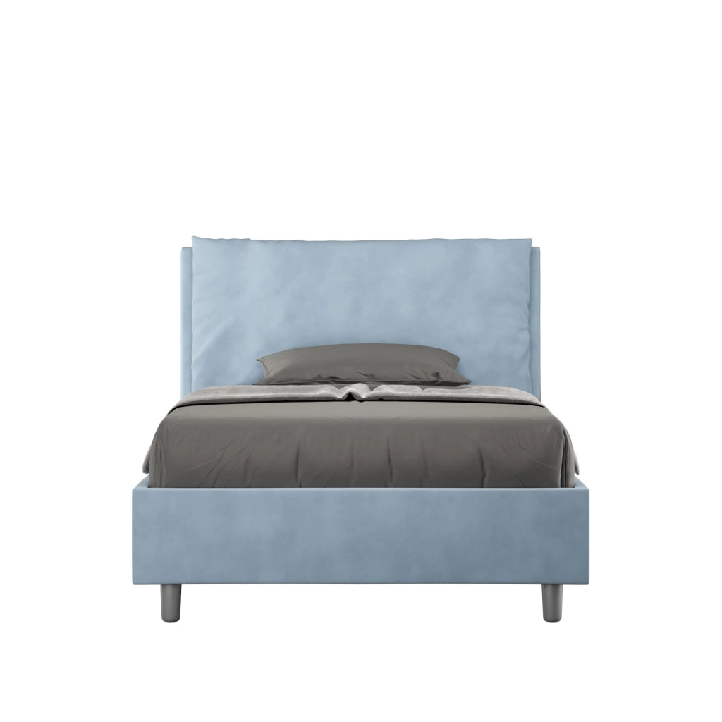 BS COM Letto una piazza e mezza con rete imbottito 120x200 microfibra azzurro