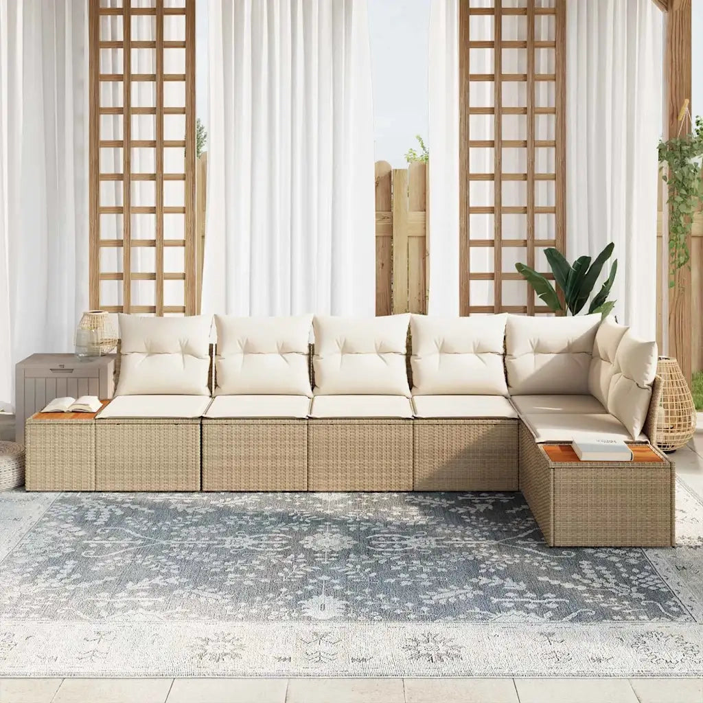 Set Divano da Giardino 6 pcs Beige e Crema Polyrattan 3356766