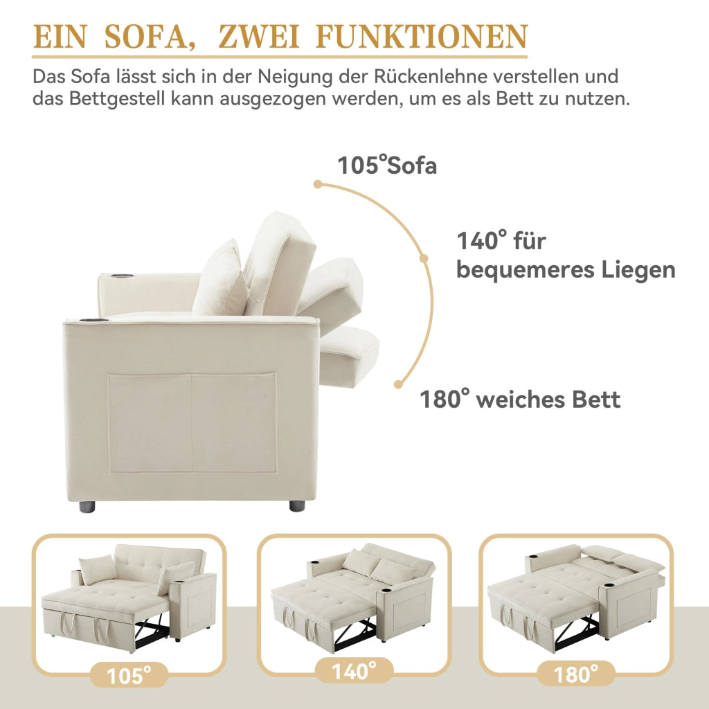 SOFA LETTO 3-in-1 137x76,5x83 cm Velluto Beige con 2 cuscini