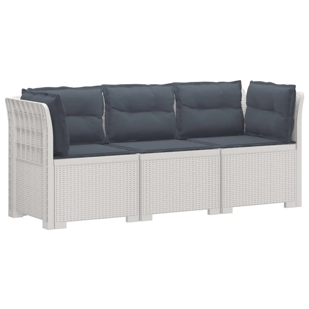 Divano da giardino 3 posti con cuscini in look rattan PP Bianco 3443845