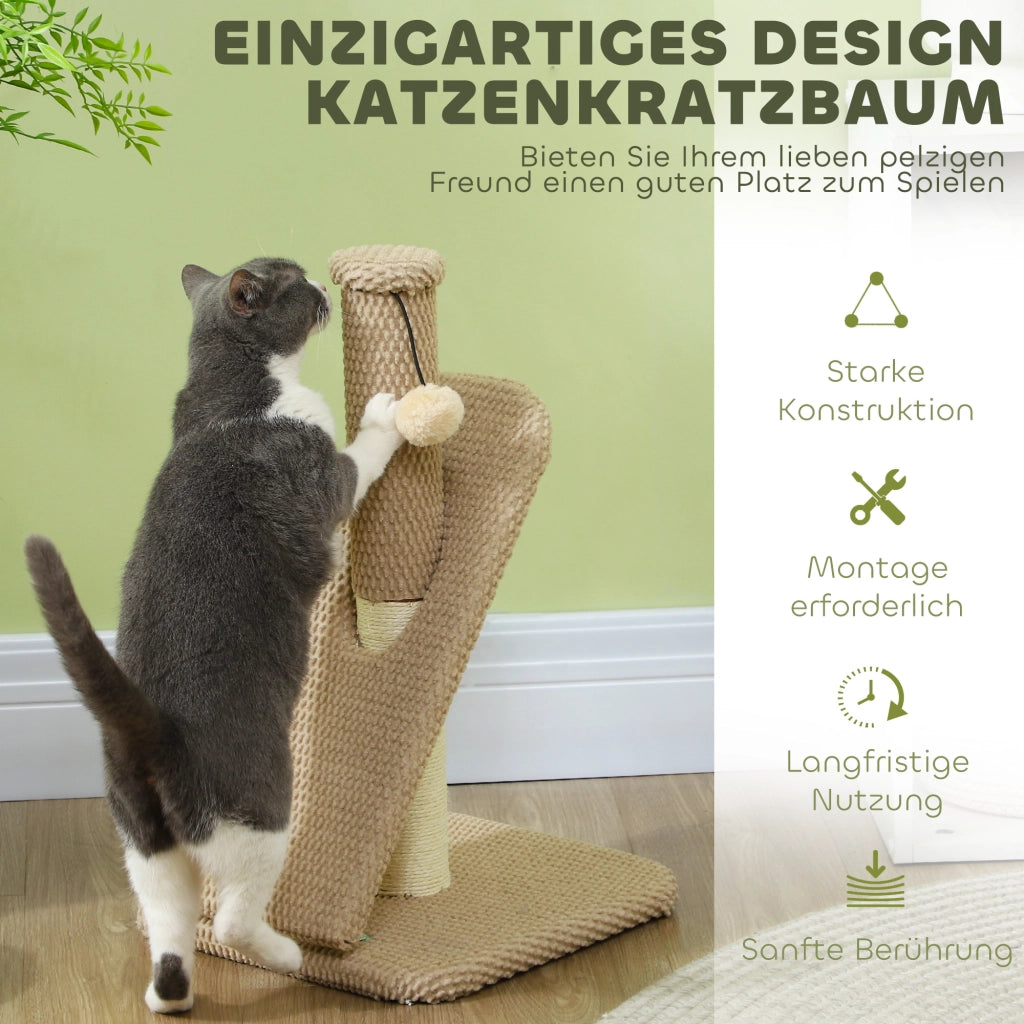 Tiragraffi per Gatti con Palla e Struttura in Sisal ¨C Minimal ¨C Marrone Chiaro 54 cm