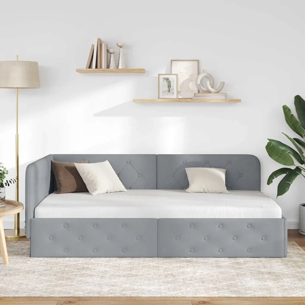 Cornice del letto ad angolo Grigio chiaro 100 x 200 cm Tessuto