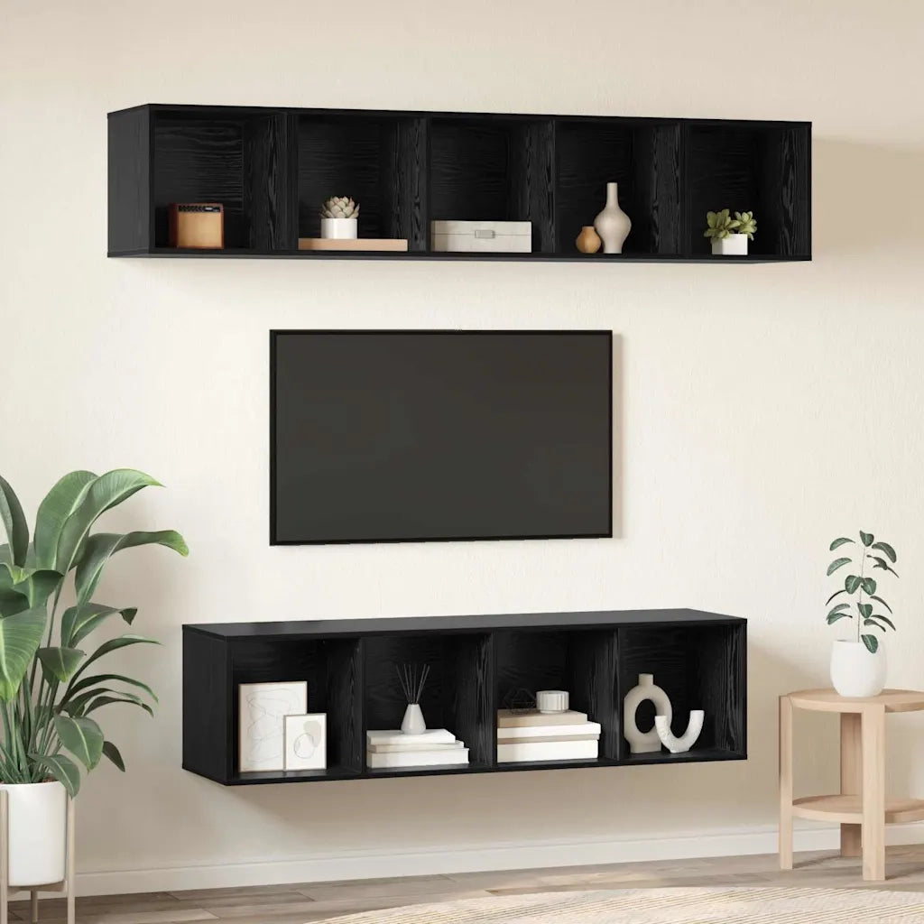 Set mobile TV 4 pz Rovere Nero Legno ingegnerizzato 3393421