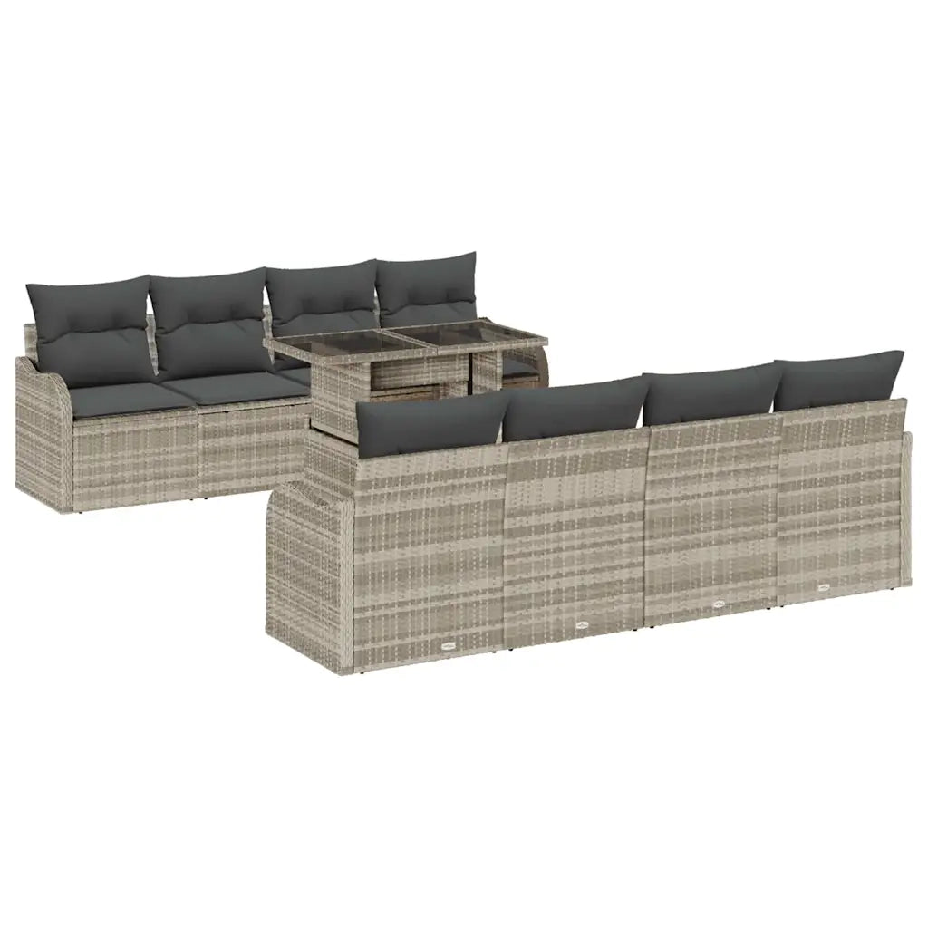 Set Divano da Giardino 9 pcs Grigio chiaro Poly Rattan