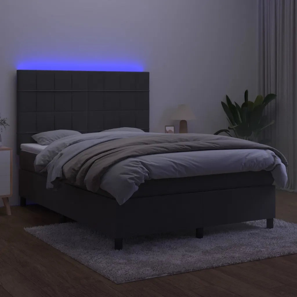 Letto a Molle con Materasso e LED Grigio Scuro 140x200 cm 3136126
