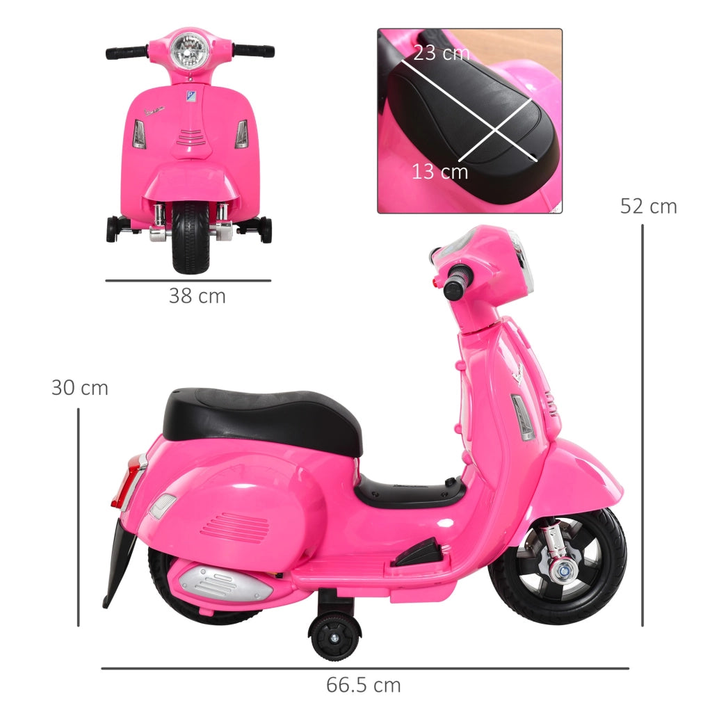 EasyComfort Moto Elettrica per Bambini 6V con Licenza Ufficiale Vespa Batteria, Motorino Elettrico per Bambini da 18-36 Mesi con Fari e Clacson, 66.5x38x52cm, Rosa