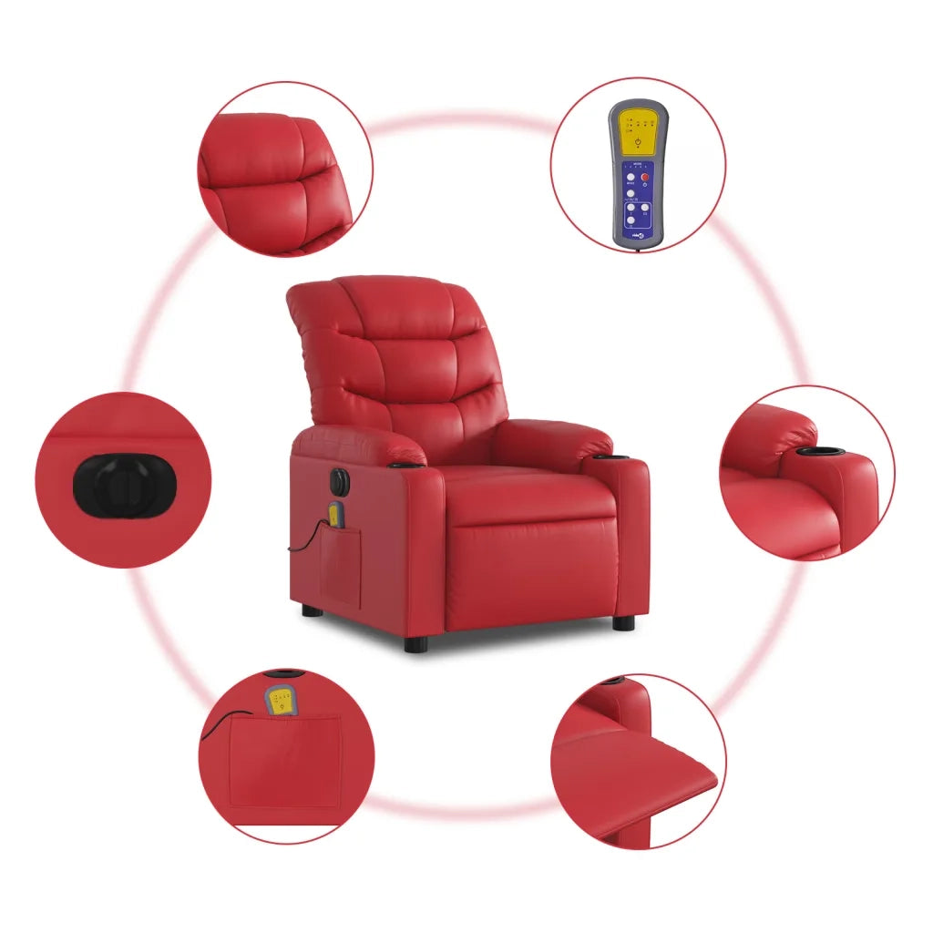 Poltrona Massaggio Elettrica Reclinabile Rosso Similpelle 3206597