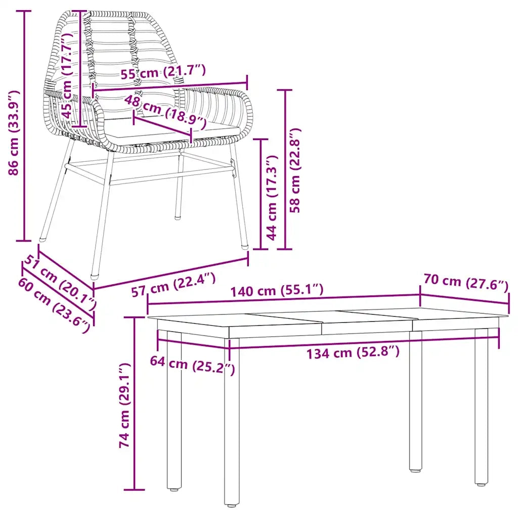 Set da Pranzo da Giardino con Cuscini 5 pz Polyrattan Vetro 3334550