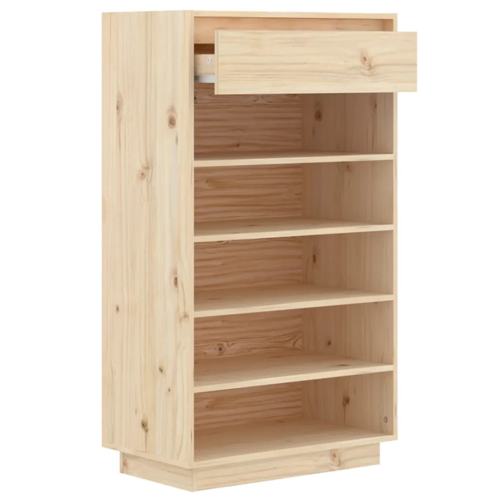 Scarpiera pratica in legno massello di pino con cassetti 60 x 34 x 105 cm legno naturale 02_0048107