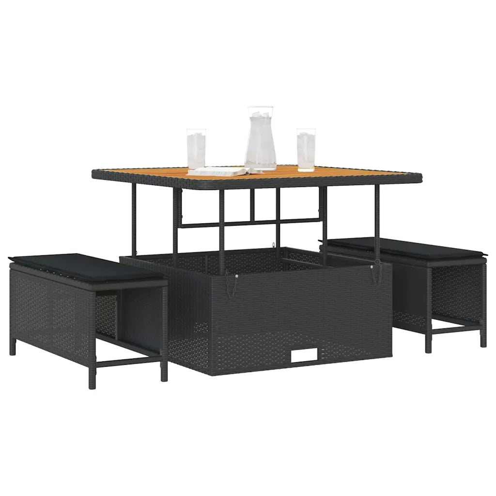 Set da Pranzo per Giardino Nero polyrattan 42007906