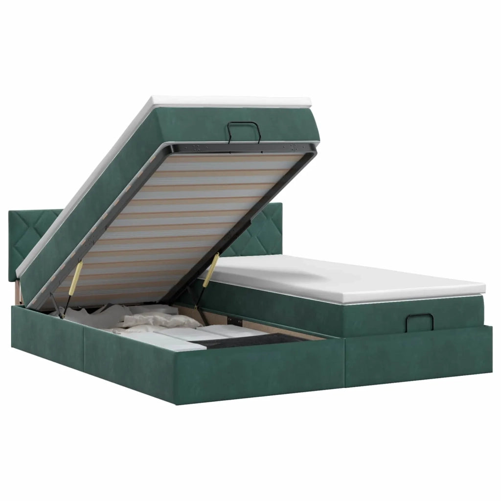 Letto ottomano con materasso 2 pz Verde Scuro Velluto 3456771