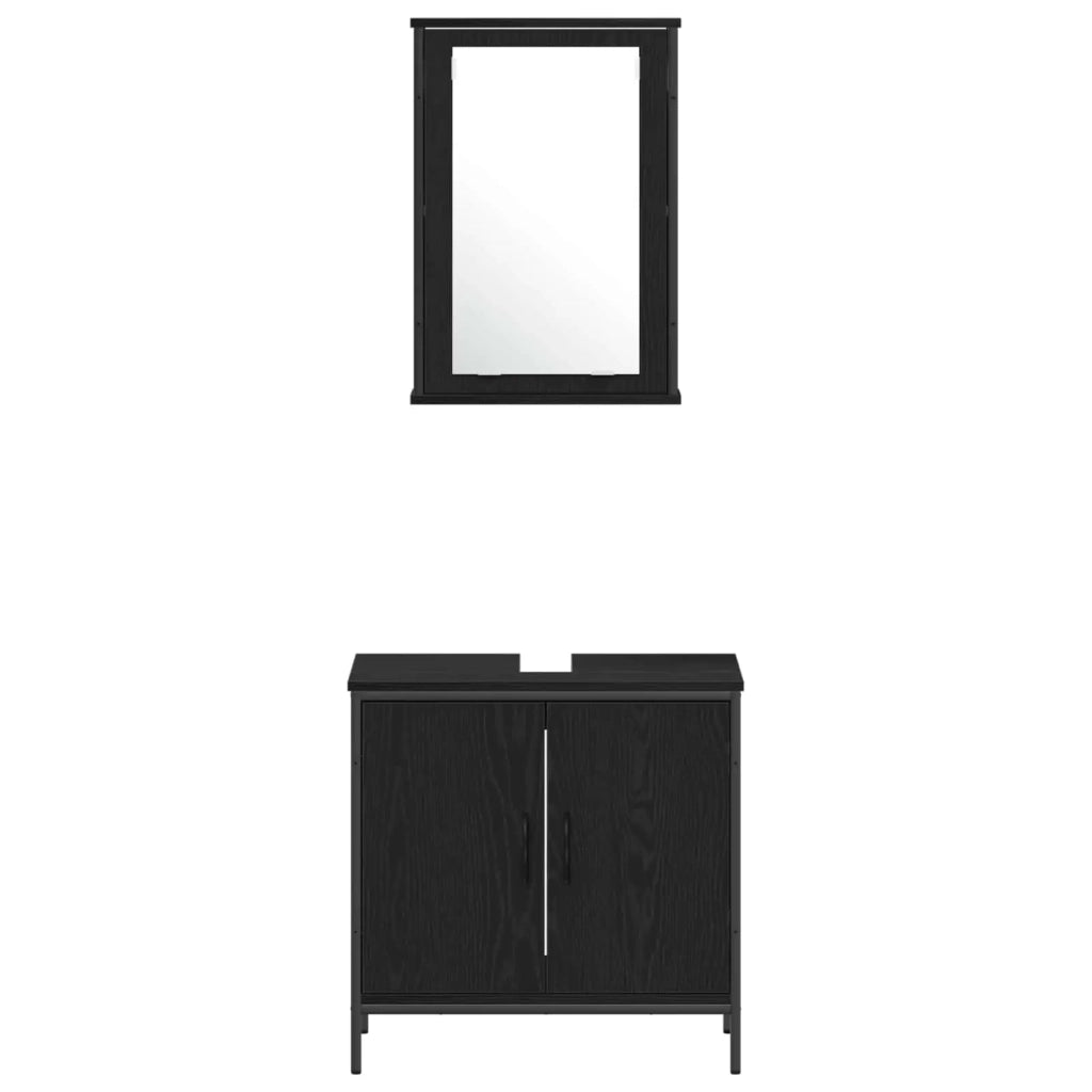 Set di mobili per il Bagno | Armadio da bagno 4 pz Nero Legno multistrato