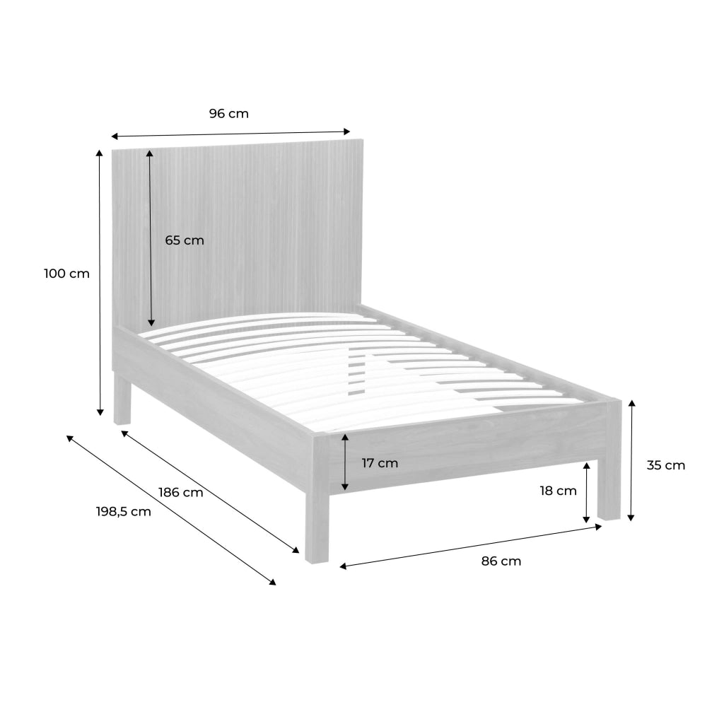Letto con rete a doghe e testiera 90x190cm decorazione legno, marrone