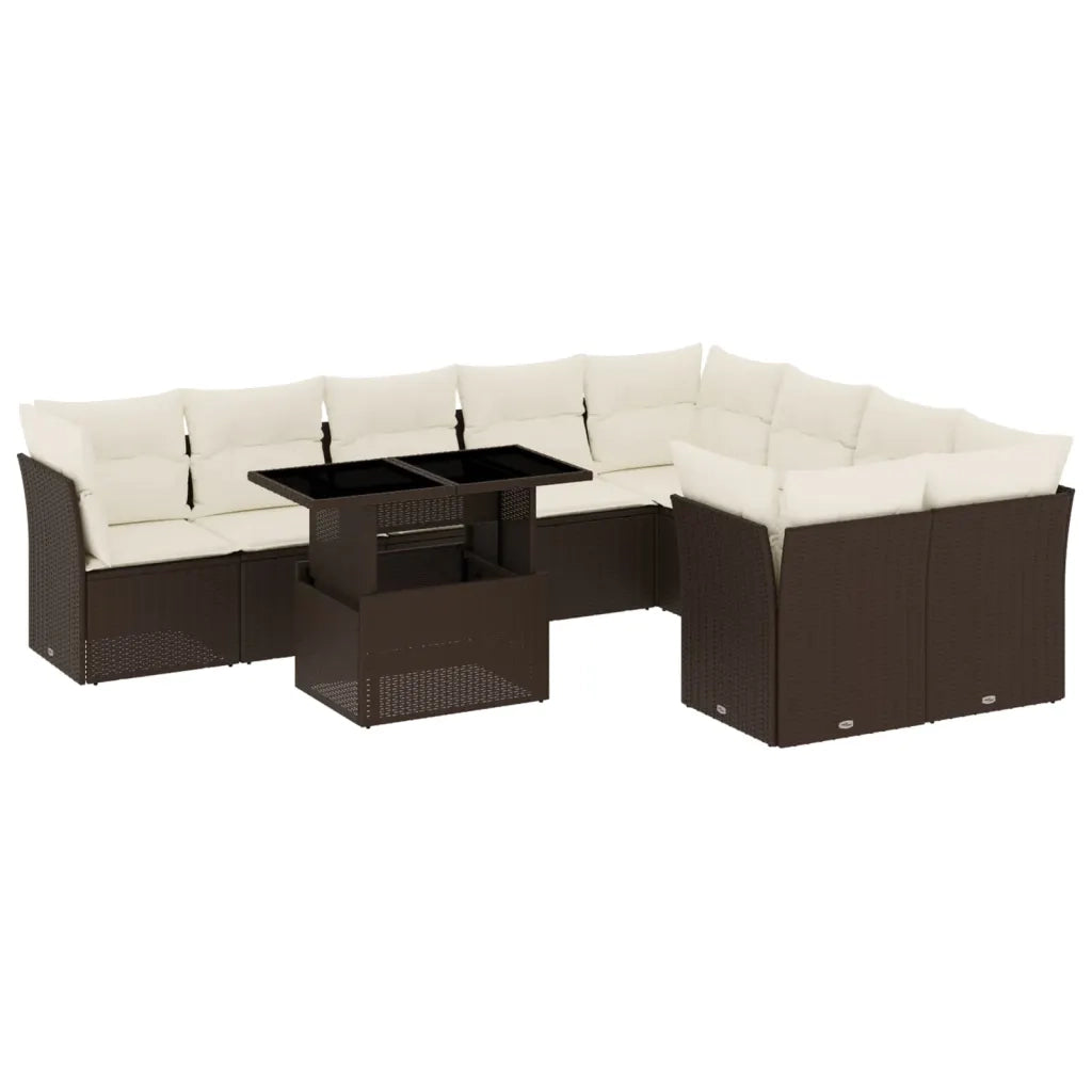 Set Divani da Giardino 10pz con Cuscini in Polyrattan Marrone 3266843