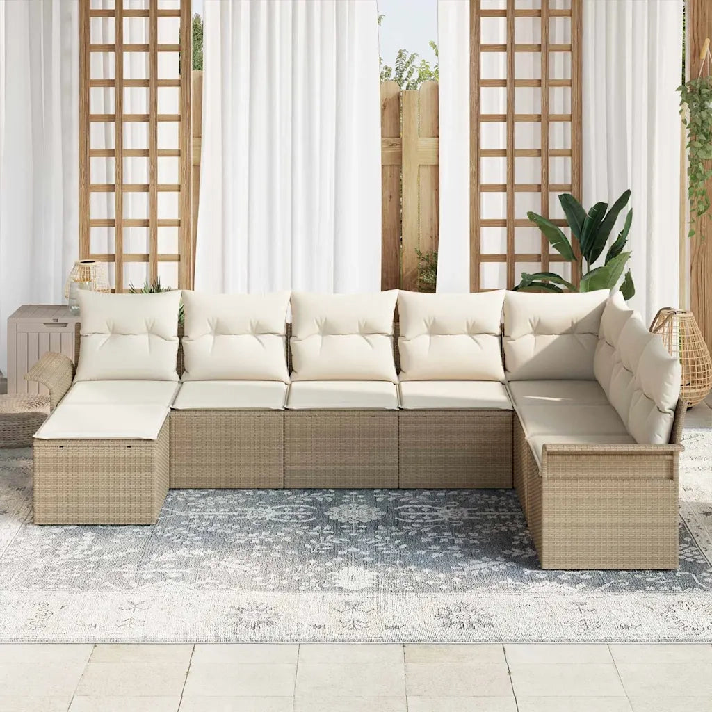 Set Divano da Giardino con cuscino 8 pcs Beige polyrattan