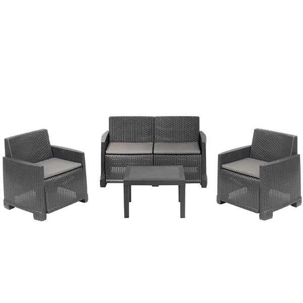 SET DA GIARDINO  ISEO CON EFFETTO RATTAN CON CUSCINI IN COLORE ANTRACITE