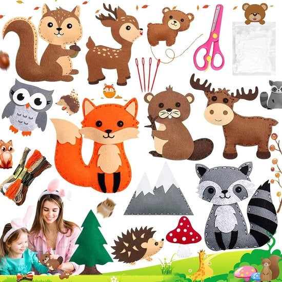 Set di cucito per bambini con tema animali in velluto