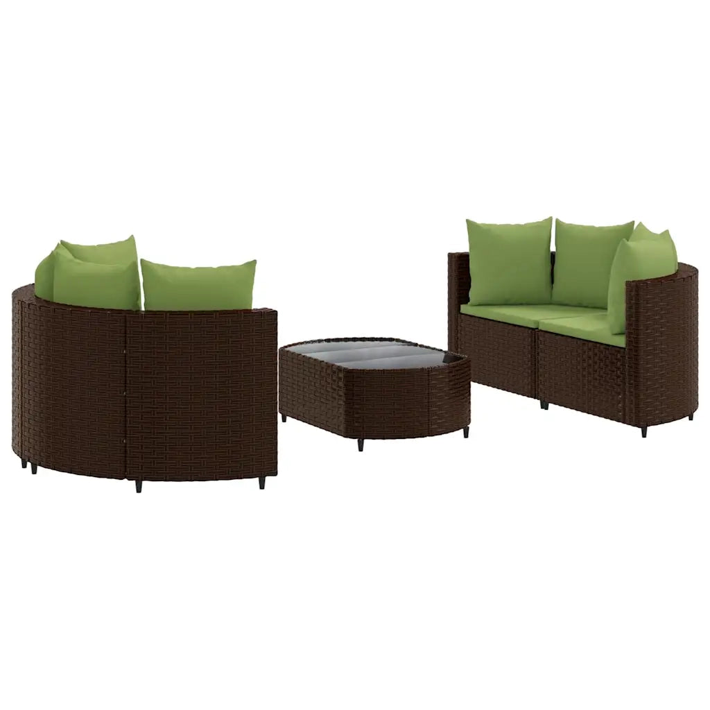 Set Divano da Giardino 5 pz con Cuscini Marrone in Polyrattan