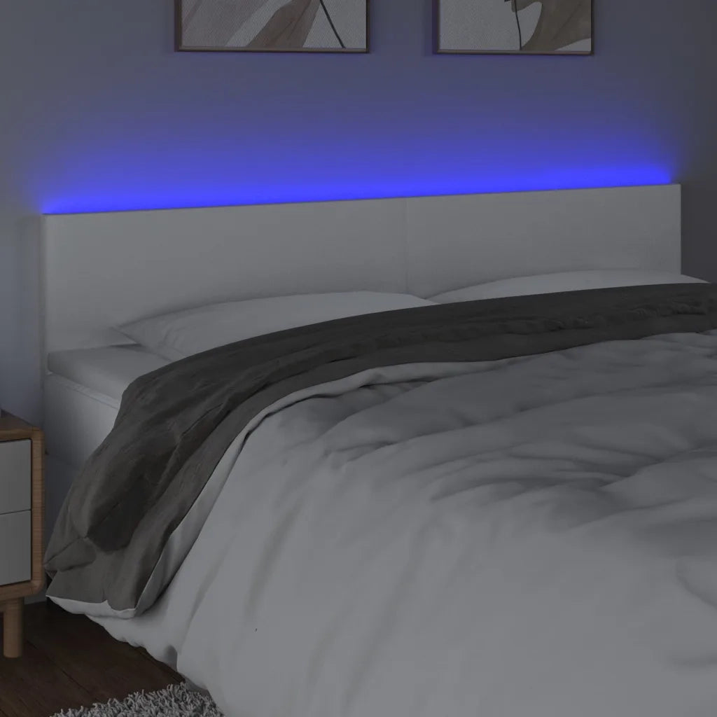 Testiera | Testata Bianca a LED 200x5x78/88 cm in Similpelle