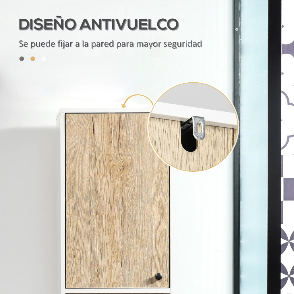 Colonna da Bagno con 6 Compartimenti ¨C Minimal ¨C 31.5x30x169 cm Bianco e Rovere
