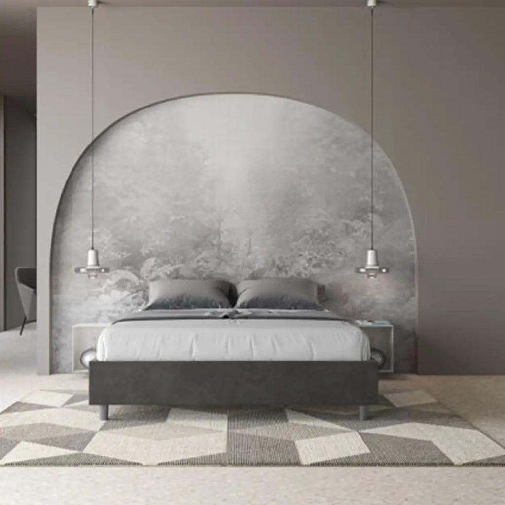 Letto matrimoniale contenitore imbottito 160x210 microfibra grigio Azelia