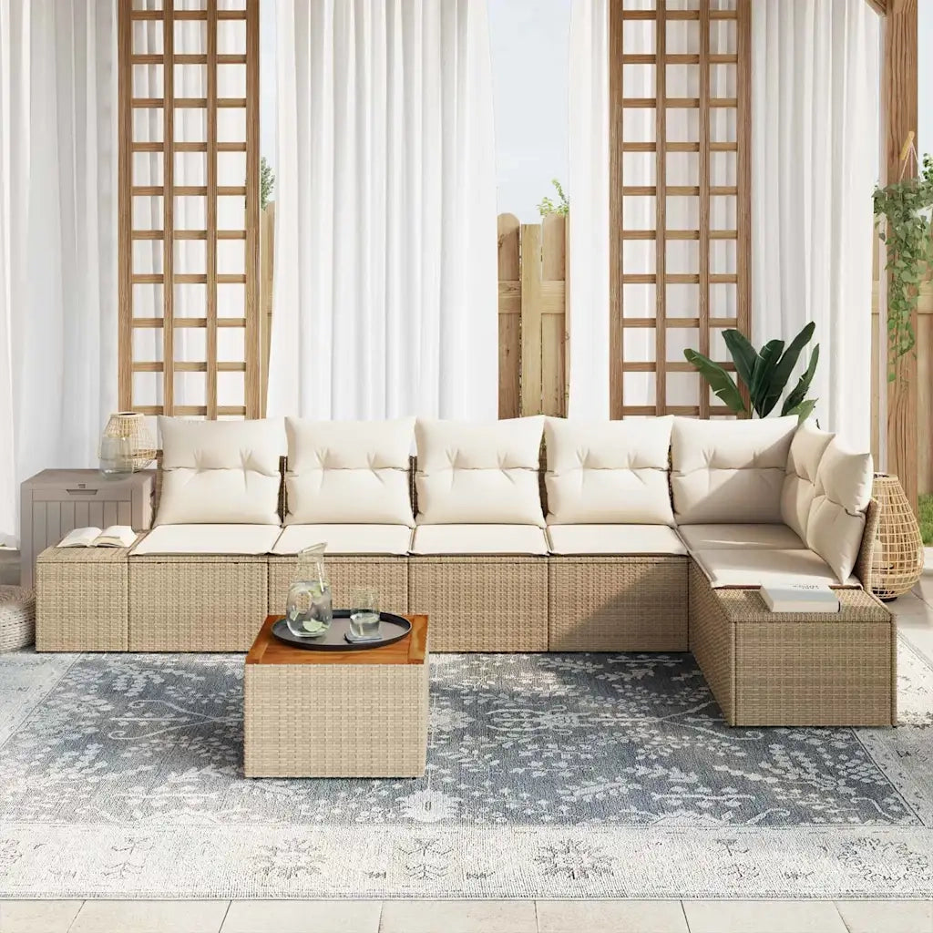 Set Divano da Giardino 7 pcs Beige e Crema polyrattan