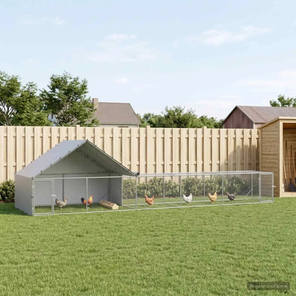 Gabbia per Galline con Tetto e Giardino 2 pz Argento 3434660