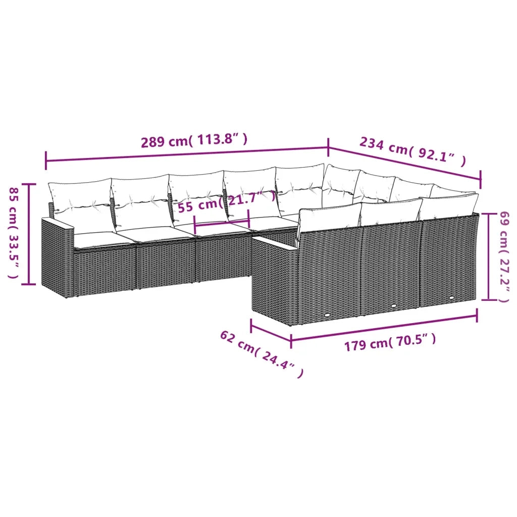 Set Divani da Giardino 10pz con Cuscini in Polyrattan Nero 3258737