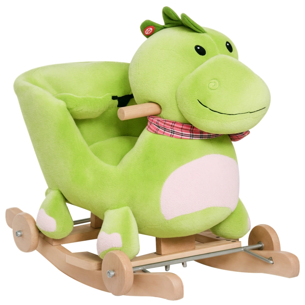 Cavallo a Dondolo con Ruote a Forma di Drago ¨C Minimal ¨C Legno e Peluche Verde