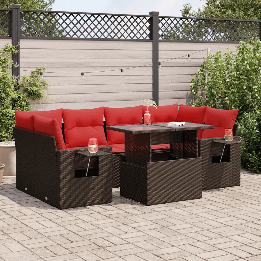 Set Divani da Giardino 7pz con Cuscini Marrone Polyrattan Acacia 3326435