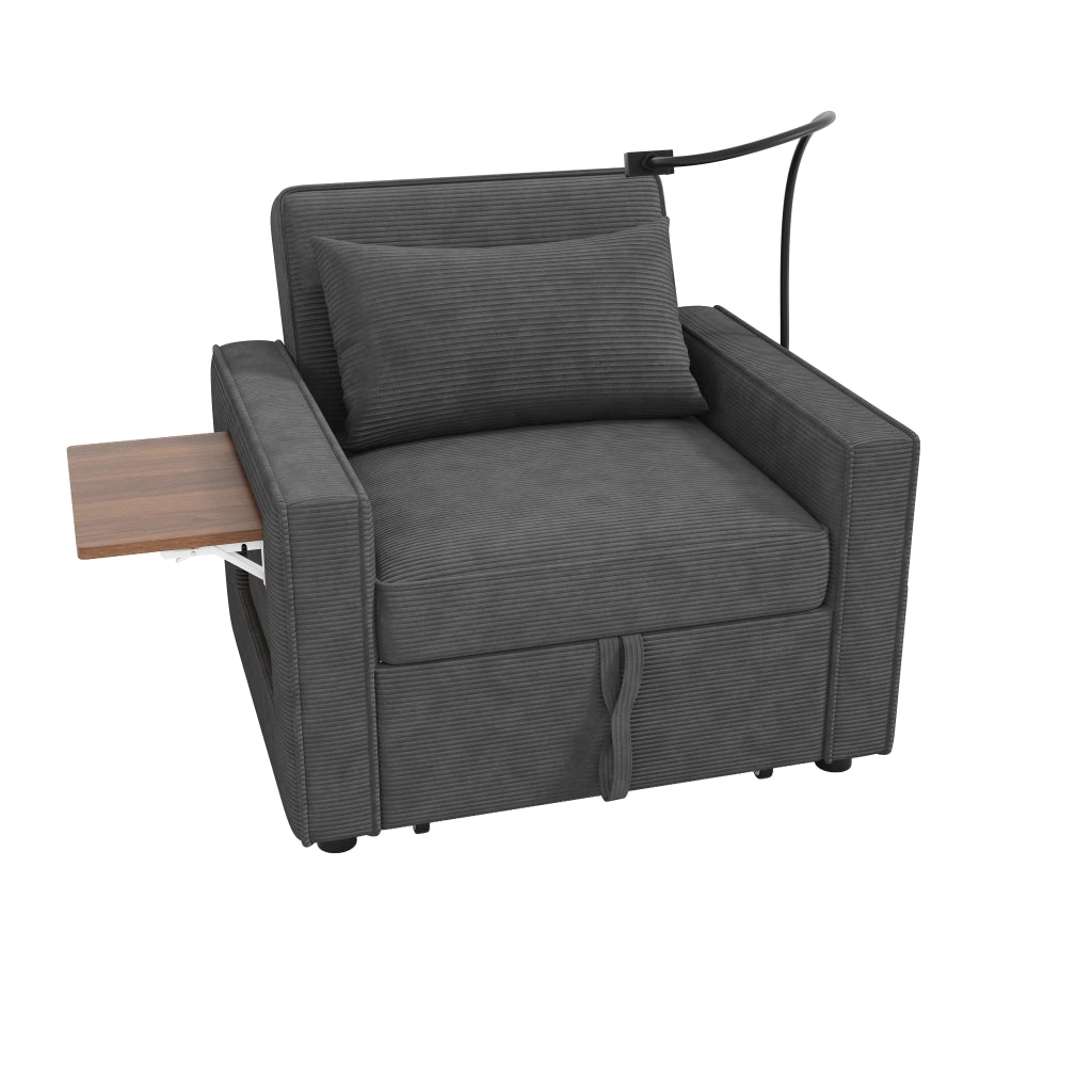 Poltrona Letto Pieghevole 1 Posto ¨C MINIMAL ¨C Tessuto Cord Grigio con Porta USB