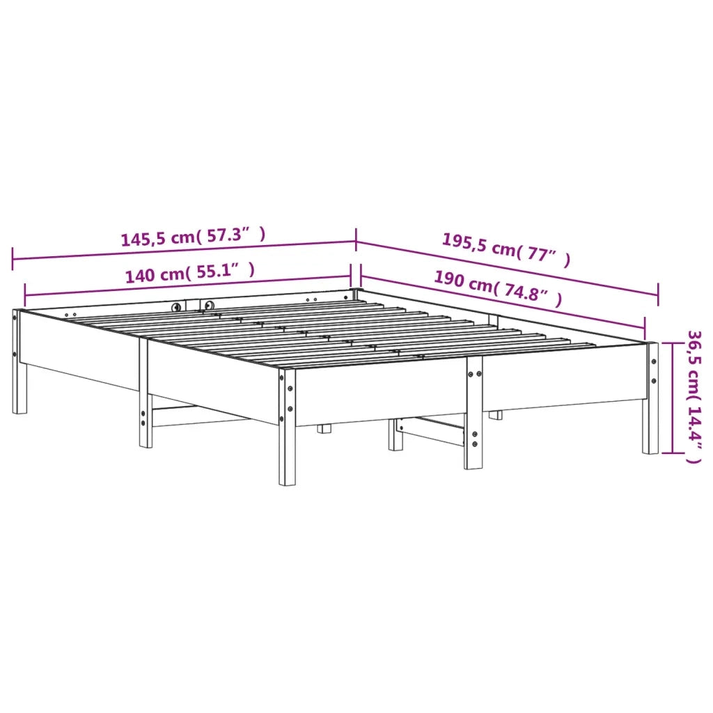 Letto senza Materasso-Struttura Letto Bianco 140x190 cm Legno Massello di Pino 438849