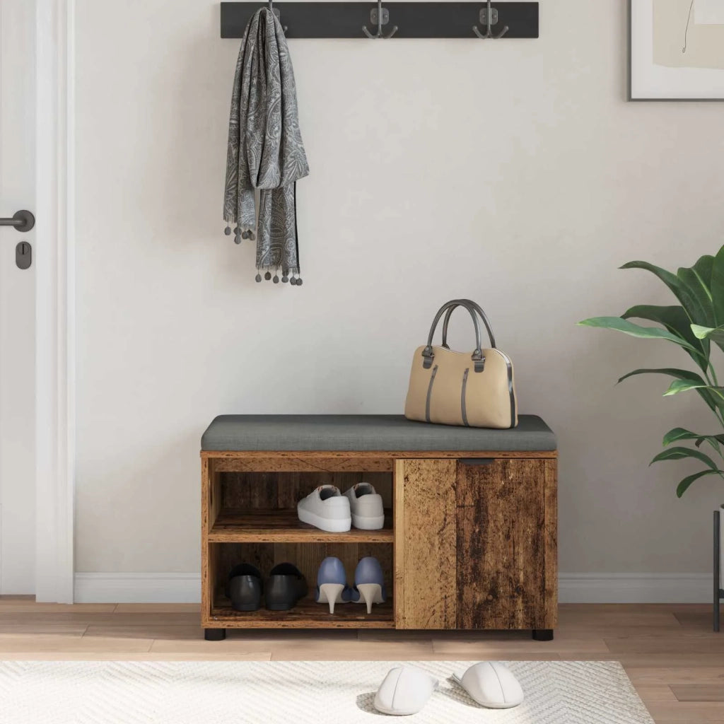 Panca per ingresso con cuscino Legno vecchio 80 x 38 x 46 cm 891510