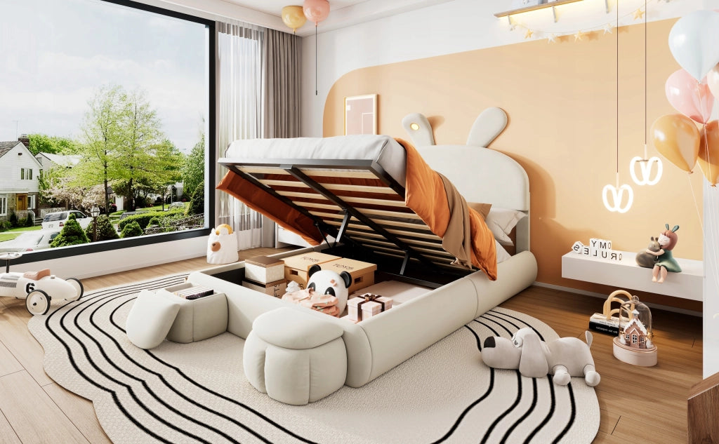 Letto matrimoniale 140x200 - Xylo - Orecchie coniglio LED velluto beige