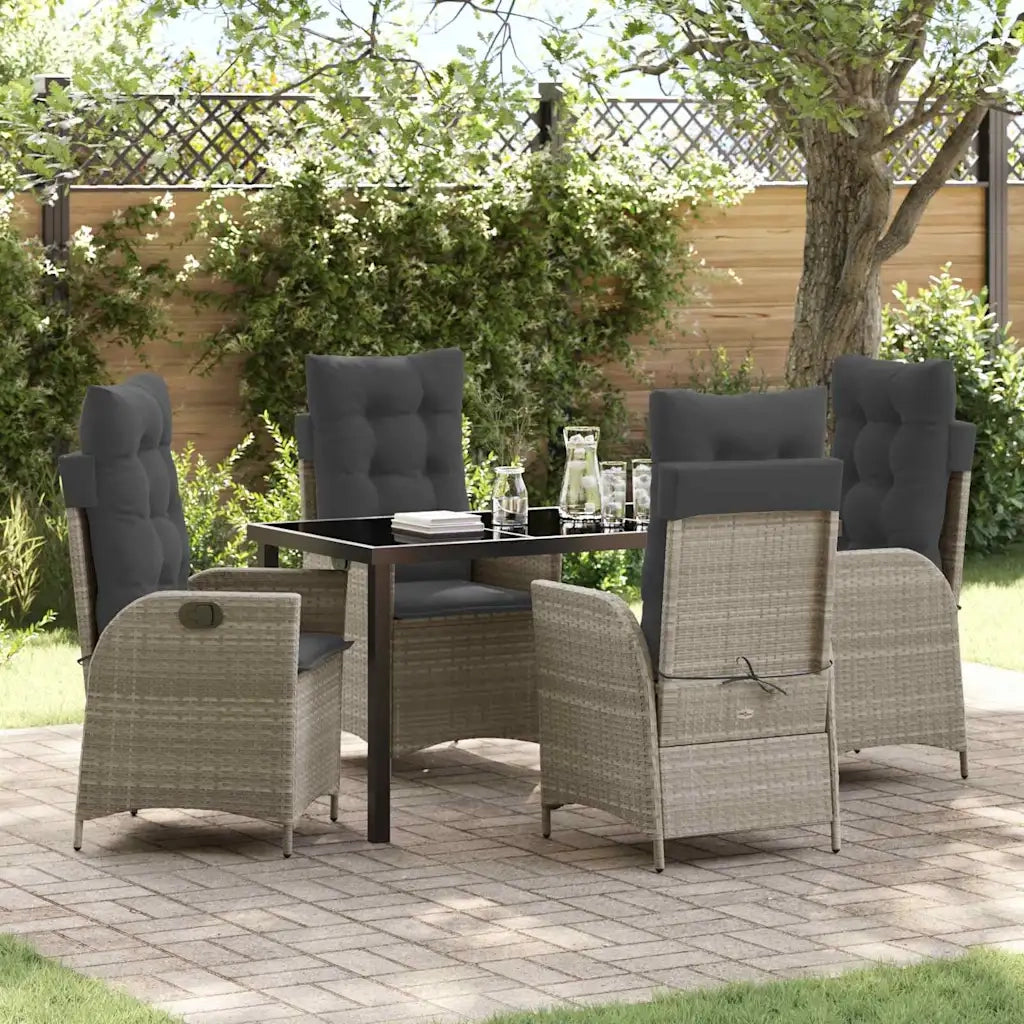 Set da Pranzo per Giardino 5 pcs Grigio chiaro polyrattan