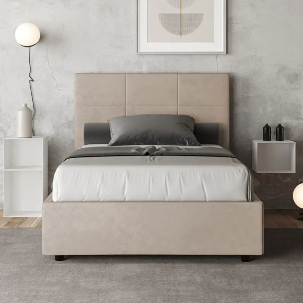 Letto una piazza e mezza senza rete imbottito 120x210 microfibra sabbia Mika
