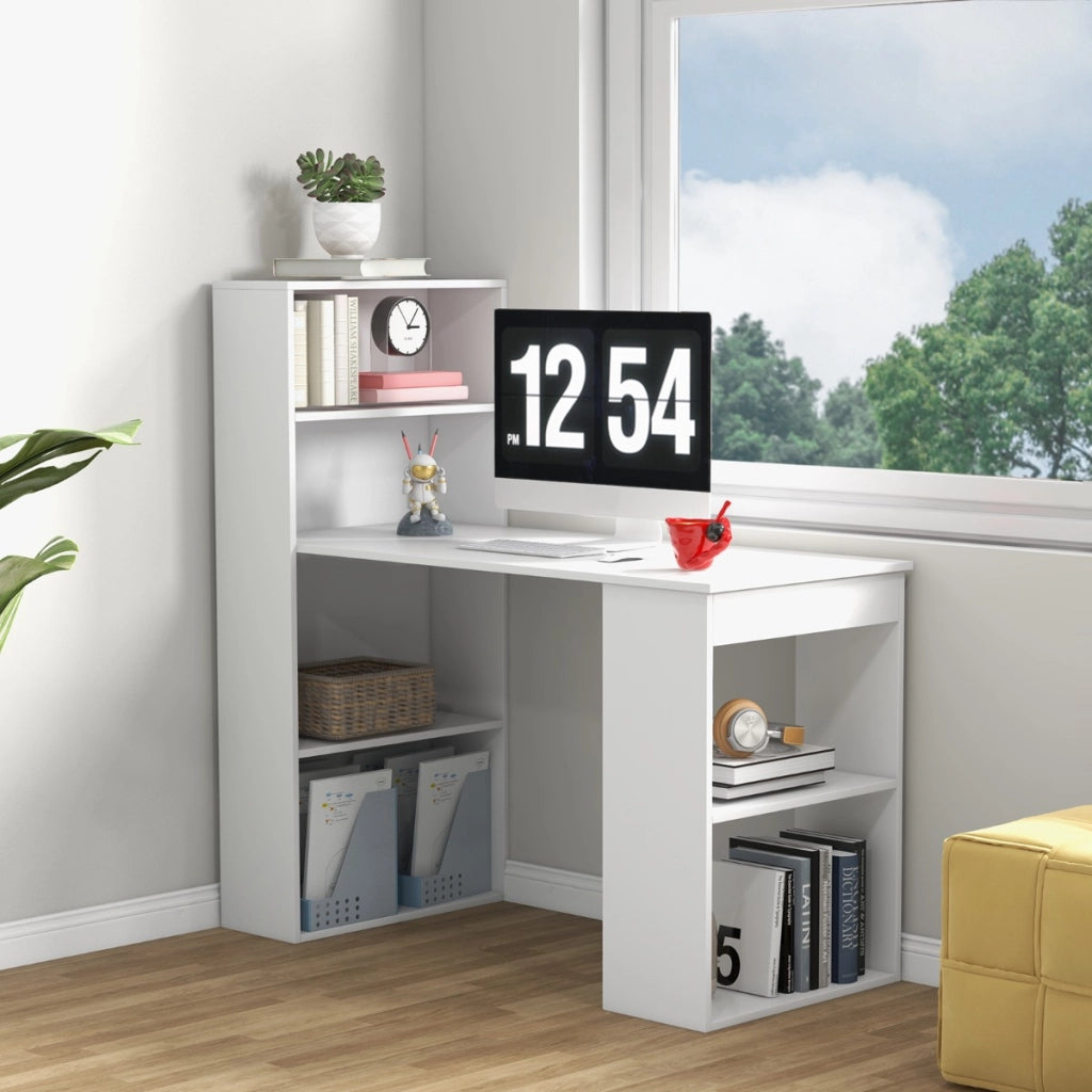 Scrivania per computer da 122cm con libreria-Postazione di studio moderna compatta con 6 ripiani Bianco